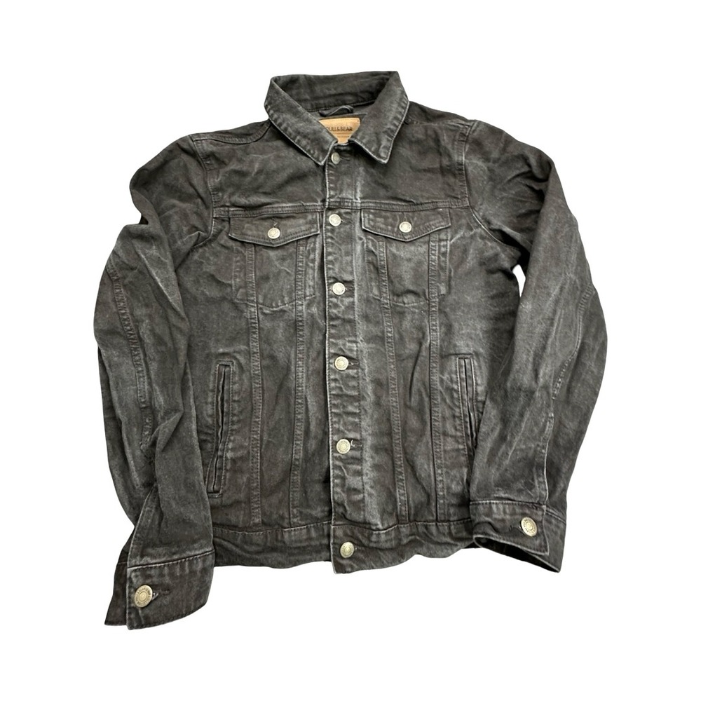 Pull & Bear Denim Jacket Mens M Black Faded Trucker Denim Collection Stretch